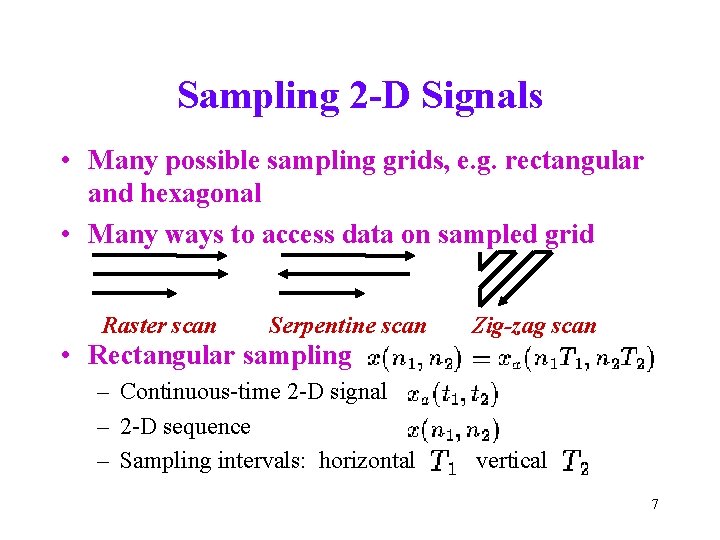 Sampling 2 -D Signals • Many possible sampling grids, e. g. rectangular and hexagonal
