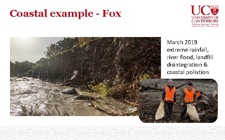 Coastal example - Fox March 2019 extreme rainfall, river flood, landfill disintegration & coastal