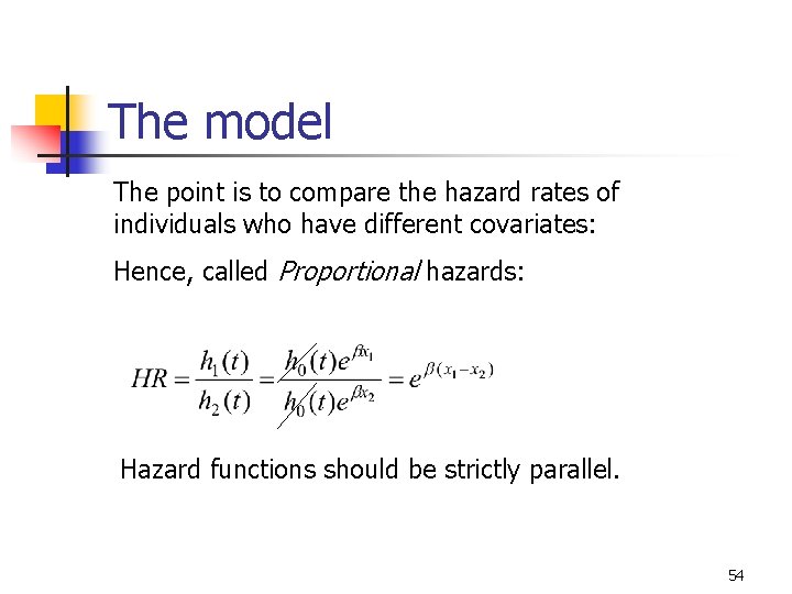 The model The point is to compare the hazard rates of individuals who have