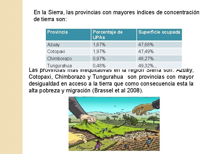 En la Sierra, las provincias con mayores índices de concentración de tierra son: Provincia