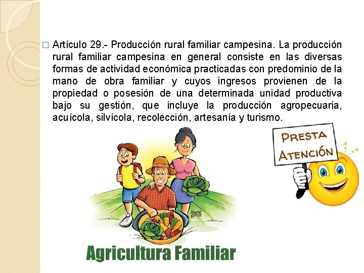 � Artículo 29. - Producción rural familiar campesina. La producción rural familiar campesina en