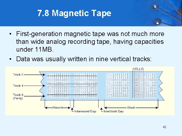 7. 8 Magnetic Tape • First-generation magnetic tape was not much more than wide