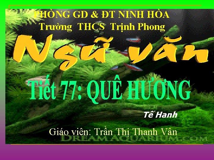 PHÒNG GD & ĐT NINH HÒA Trường THCS Trịnh Phong Tế Hanh Giáo viên: