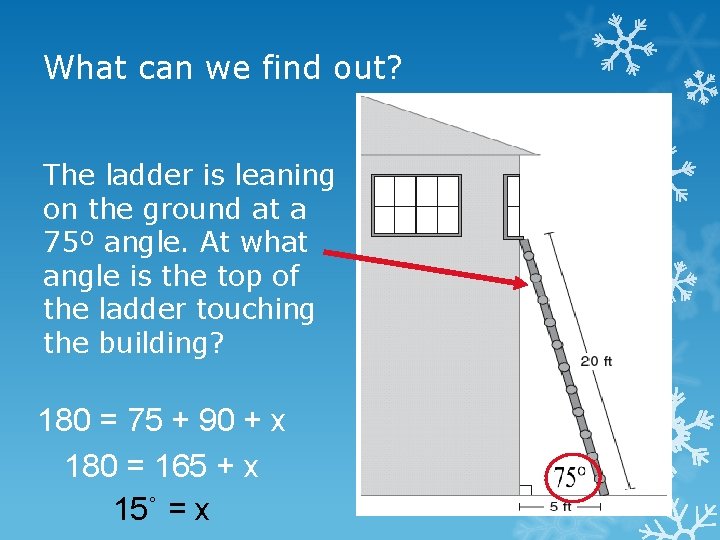 What can we find out? The ladder is leaning on the ground at a