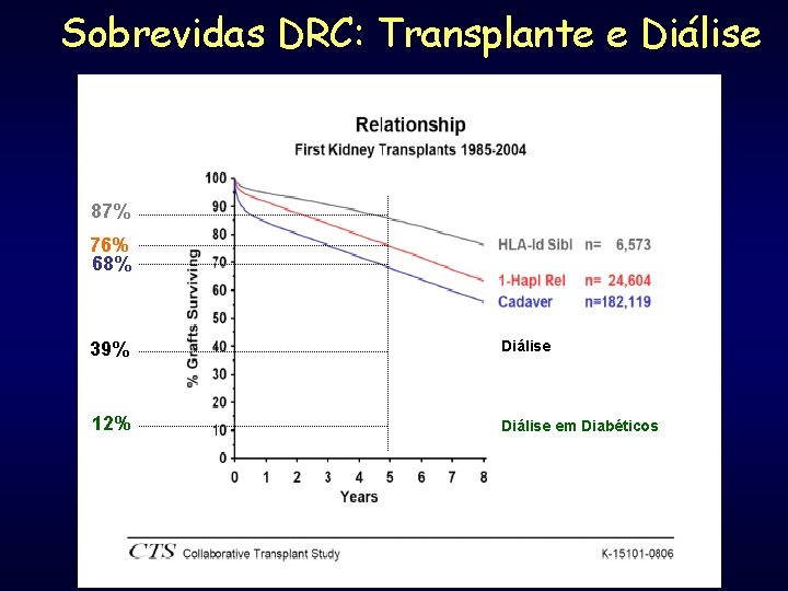 Sobrevidas DRC: Transplante e Diálise 87% 76% 68% 39% Diálise 12% Diálise em Diabéticos