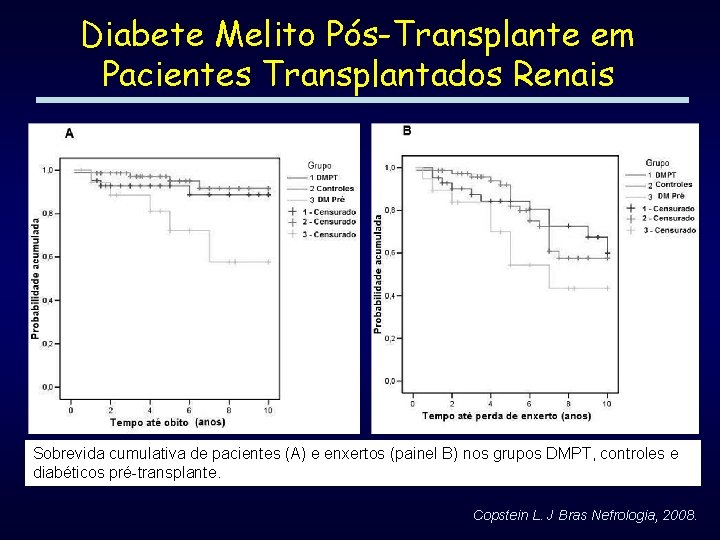 Diabete Melito Pós-Transplante em Pacientes Transplantados Renais Sobrevida cumulativa de pacientes (A) e enxertos