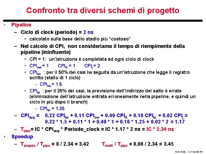 Confronto tra diversi schemi di progetto • Pipeline – Ciclo di clock (periodo) =