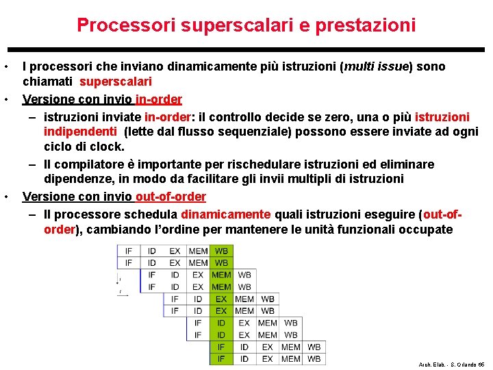 Processori superscalari e prestazioni • • • I processori che inviano dinamicamente più istruzioni