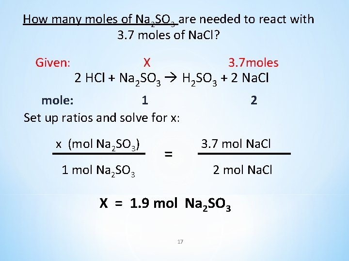 How many moles of Na 2 SO 3 are needed to react with 3.