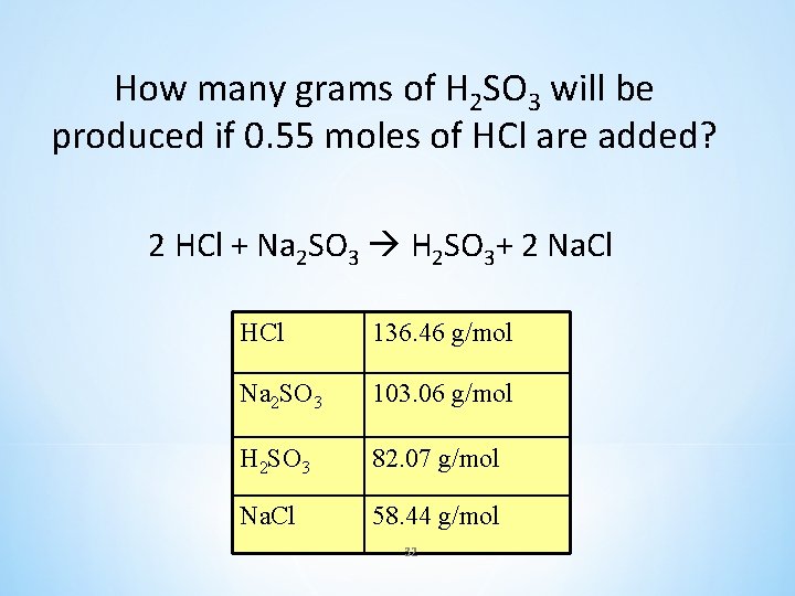 How many grams of H 2 SO 3 will be produced if 0. 55