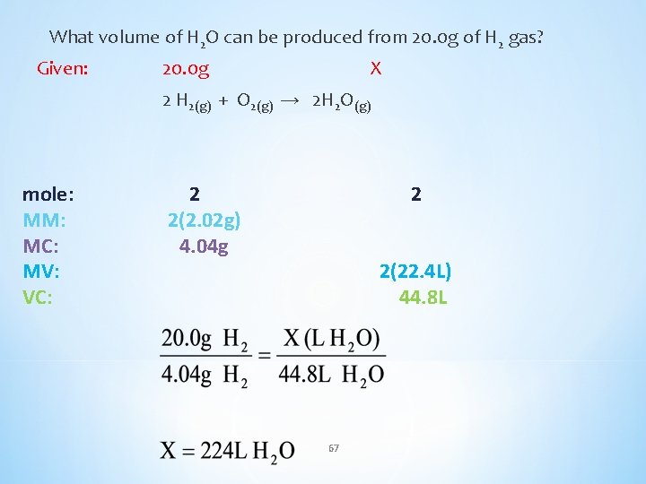 What volume of H 2 O can be produced from 20. 0 g of