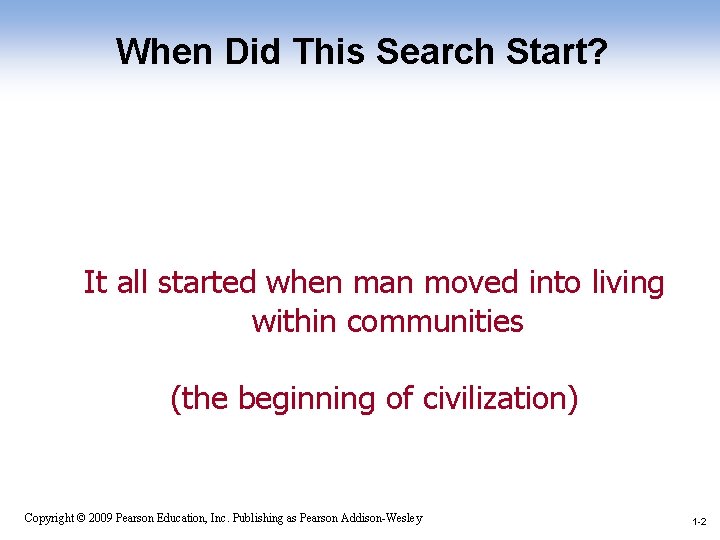 When Did This Search Start? It all started when man moved into living within