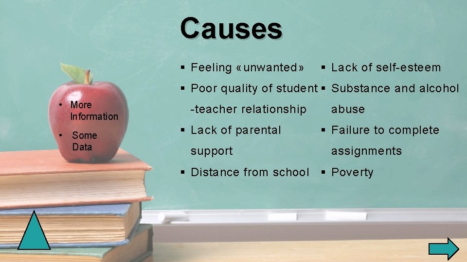 Causes § Feeling «unwanted» § Lack of self-esteem § Poor quality of student §