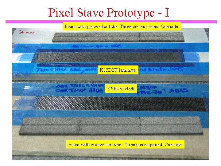 Pixel Stave Prototype - I Foam with groove for tube. Three pieces joined. One