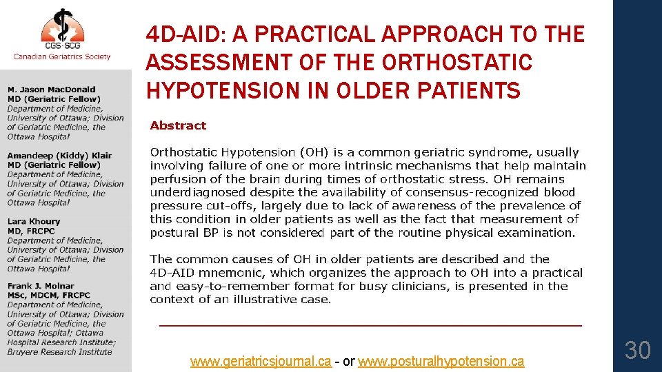 4 D-AID: A PRACTICAL APPROACH TO THE ASSESSMENT OF THE ORTHOSTATIC HYPOTENSION IN OLDER