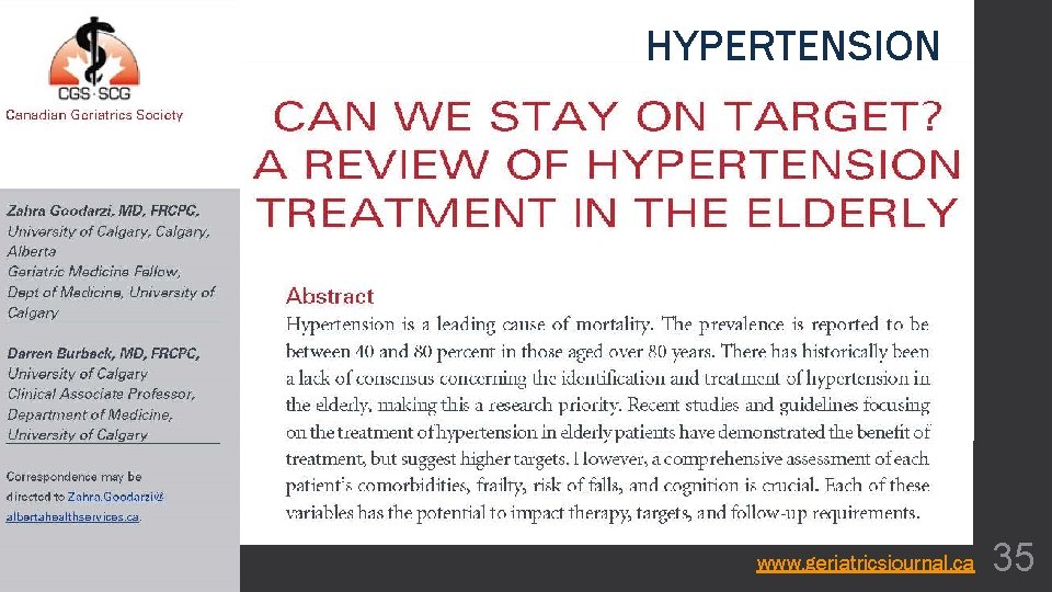 HYPERTENSION www. geriatricsjournal. ca 35 