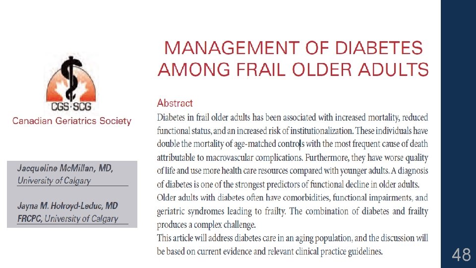 Diabetes / Endocrinolog y www. geriatricsjournal. ca 48 