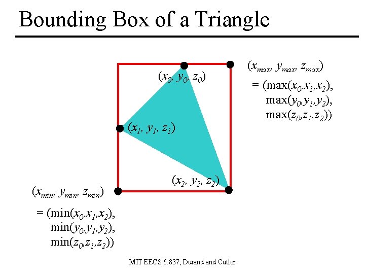 Bounding Box of a Triangle (x 0, y 0, z 0) (x 1, y