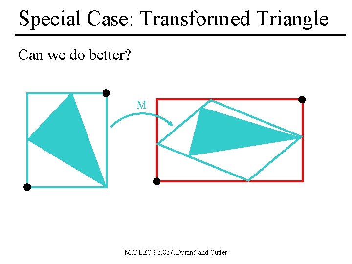 Special Case: Transformed Triangle Can we do better? M MIT EECS 6. 837, Durand