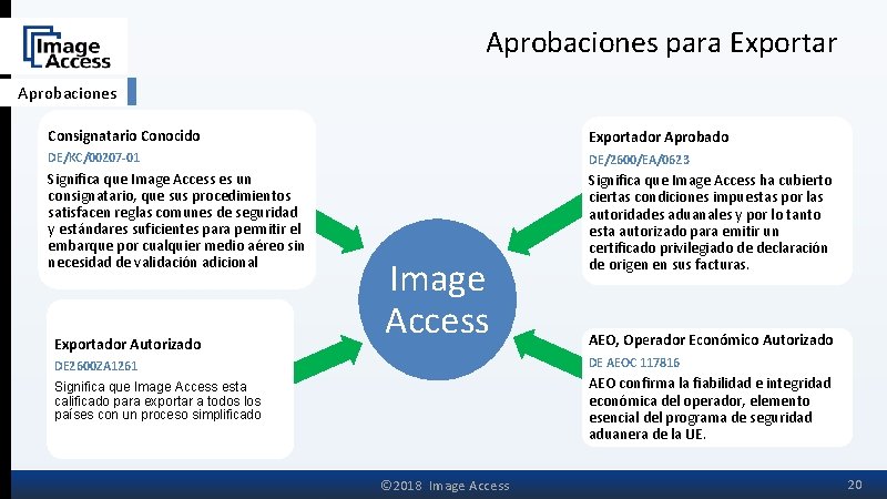 Aprobaciones para Exportar Aprobaciones Consignatario Conocido Exportador Aprobado DE/KC/00207 -01 DE/2600/EA/0623 Significa que Image