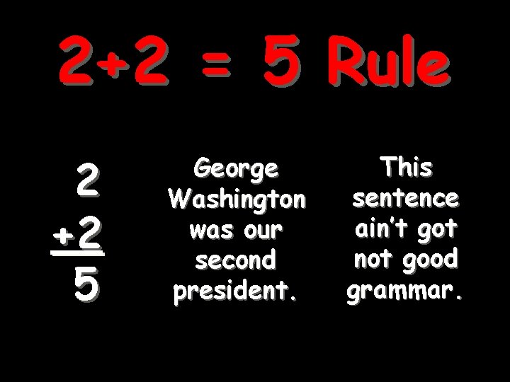2+2 = 5 Rule 2 +2 5 George Washington was our second president. This 2+2 = 5 Rule 2 +2 5 George Washington was our second president. This
