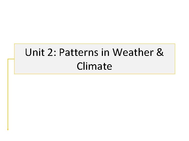 Unit 2: Patterns in Weather & Climate 