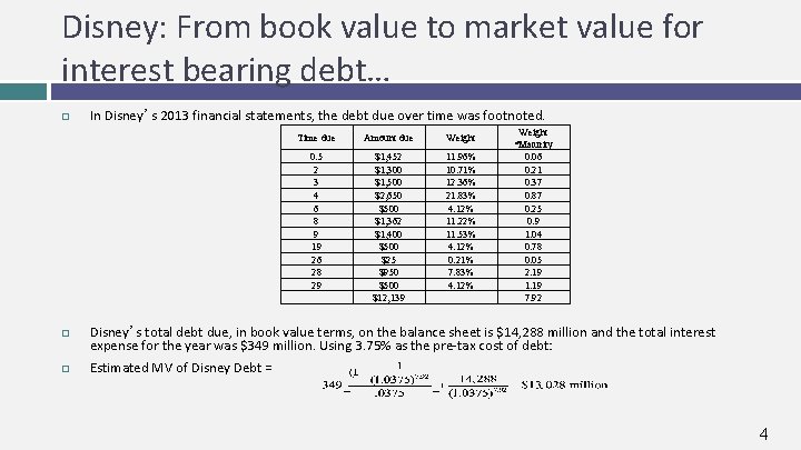 Disney: From book value to market value for interest bearing debt… In Disney’s 2013