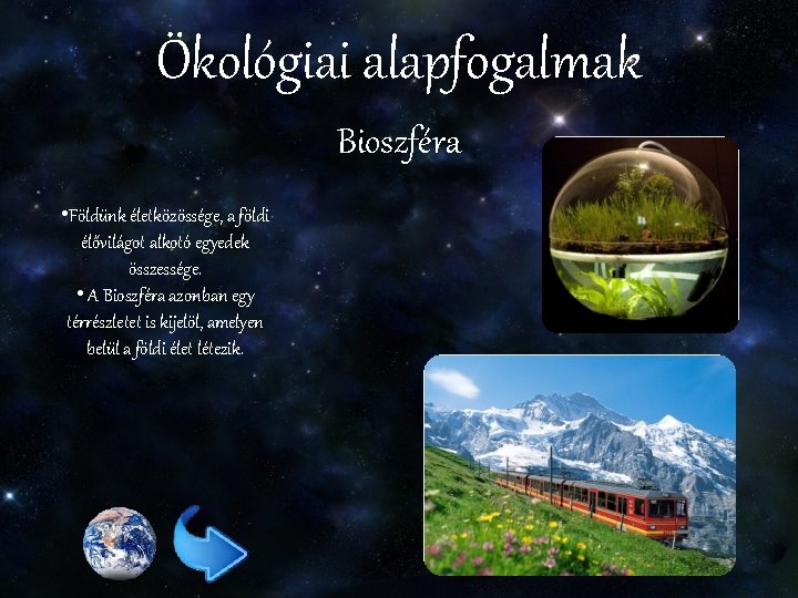 Ökológiai alapfogalmak Bioszféra • Földünk életközössége, a földi élővilágot alkotó egyedek összessége. • A