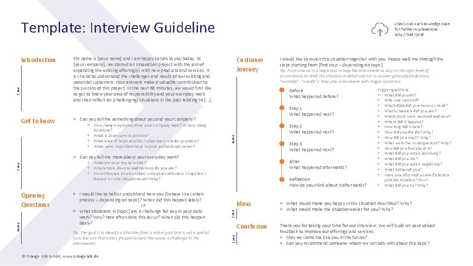Template: Interview Guideline 5 MIN. Introduction Get to know Check out our knowledge base