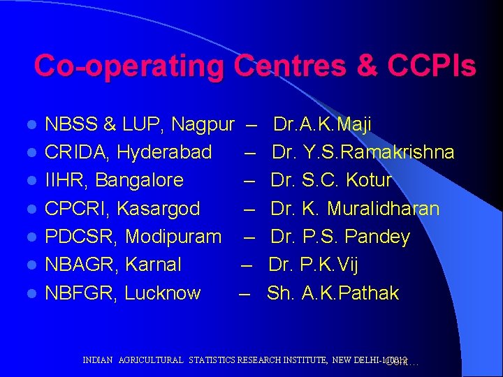 Co-operating Centres & CCPIs l l l l NBSS & LUP, Nagpur – CRIDA,