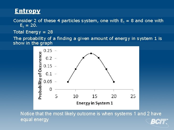 Entropy Consider 2 of these 4 particles system, one with E t = 8