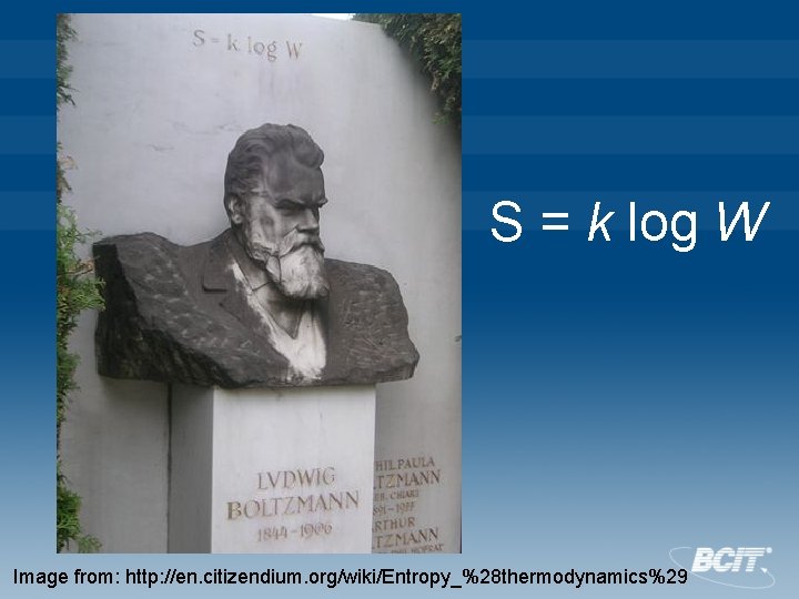 S = k log W Image from: http: //en. citizendium. org/wiki/Entropy_%28 thermodynamics%29 