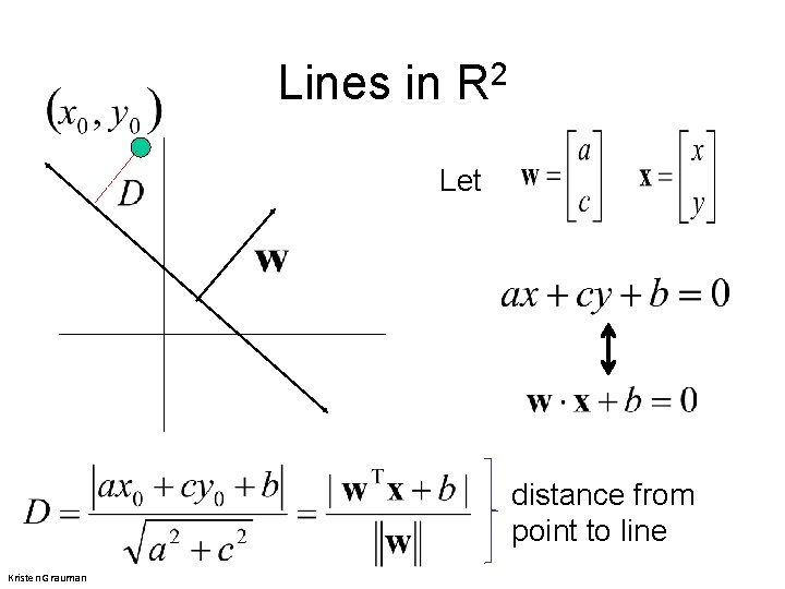 Lines in R 2 Let distance from point to line Kristen Grauman 