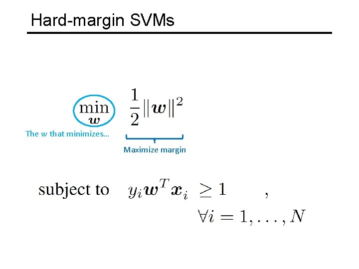 Hard-margin SVMs The w that minimizes… Maximize margin 