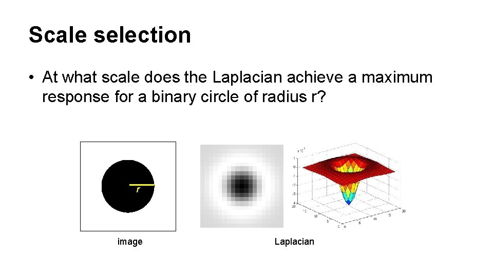 Scale selection • At what scale does the Laplacian achieve a maximum response for
