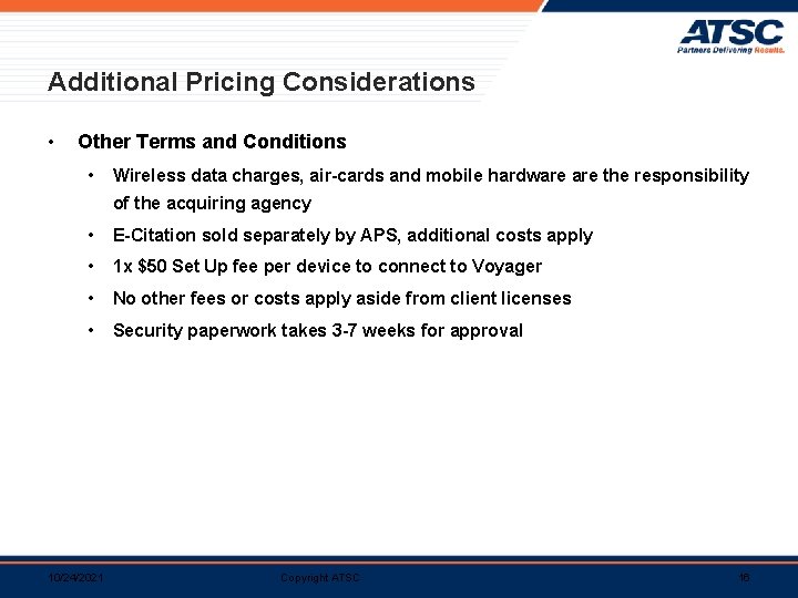 Additional Pricing Considerations • Other Terms and Conditions • Wireless data charges, air-cards and