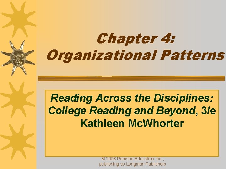 Chapter 4: Organizational Patterns Reading Across the Disciplines: College Reading and Beyond, 3/e Kathleen