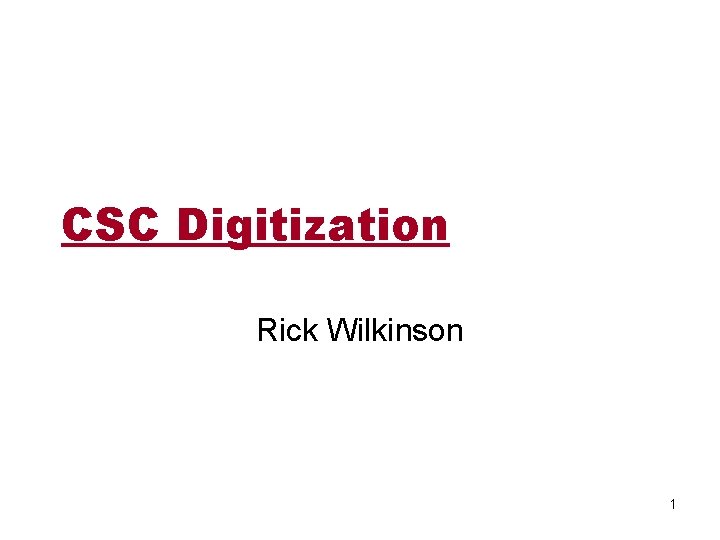 CSC Digitization Rick Wilkinson 1 