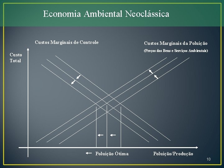 Economia Ambiental Neoclássica Custos Marginais de Controle Custos Marginais da Poluição (Preços dos Bens