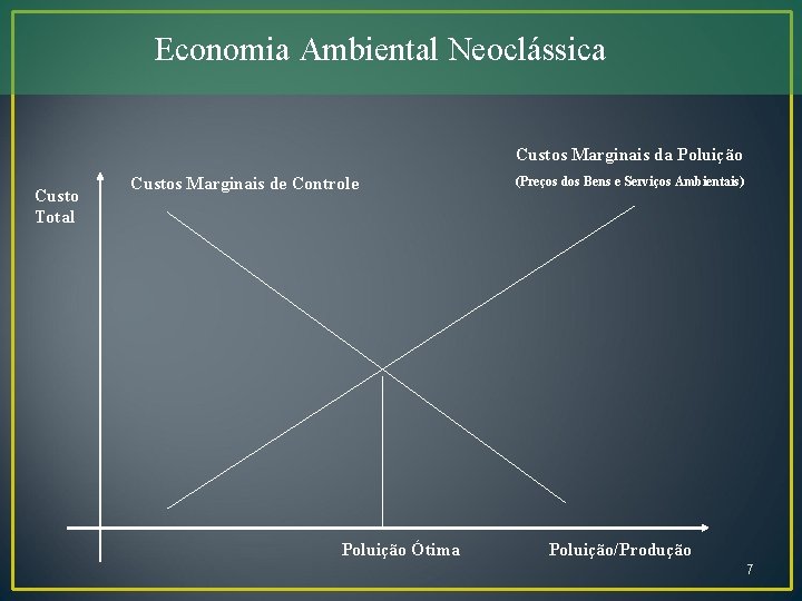 Economia Ambiental Neoclássica Custos Marginais da Poluição Custo Total Custos Marginais de Controle Poluição