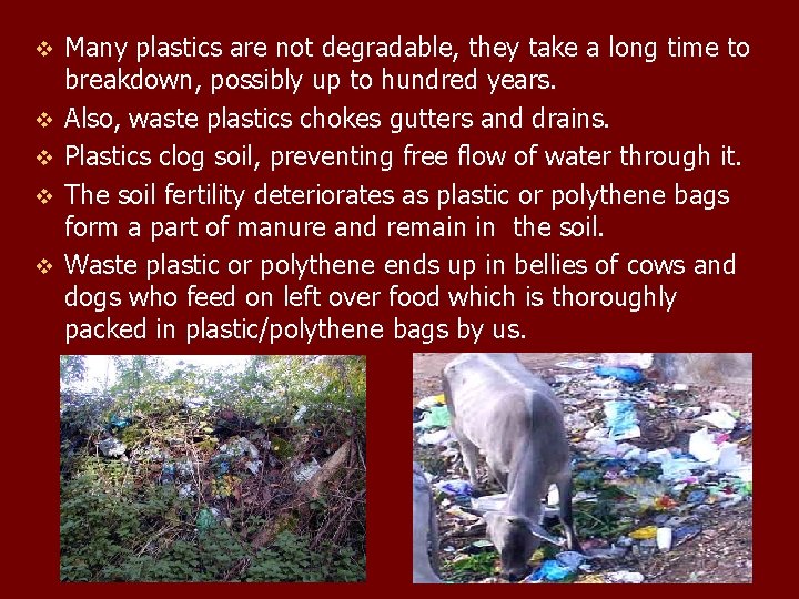v v v Many plastics are not degradable, they take a long time to