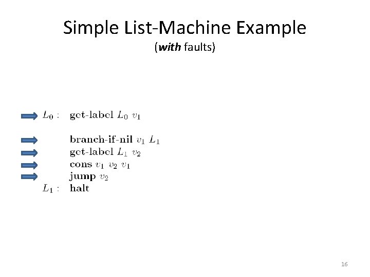 Simple List-Machine Example (with faults) 16 