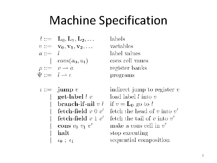 Machine Specification 6 