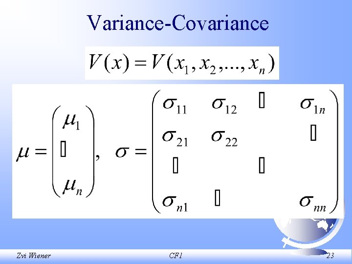 Variance Covariance Zvi Wiener CF 1 23 