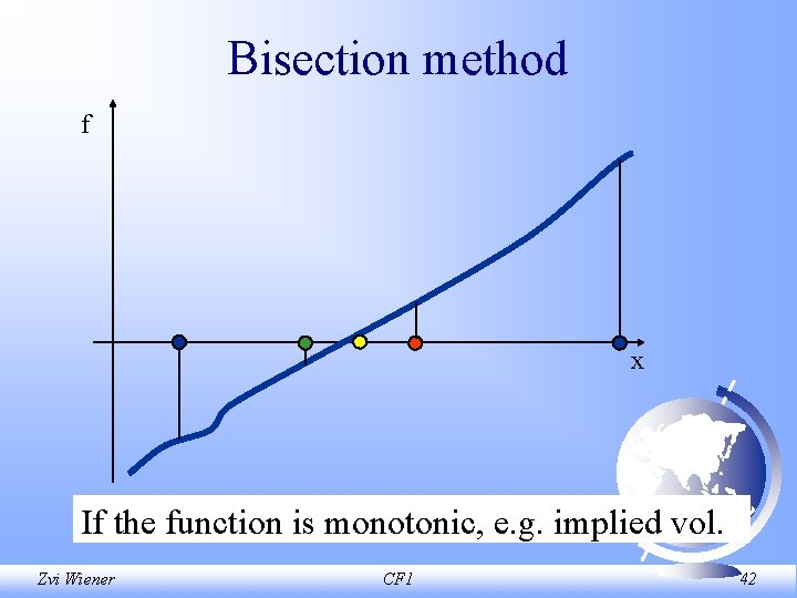 Bisection method f x If the function is monotonic, e. g. implied vol. Zvi