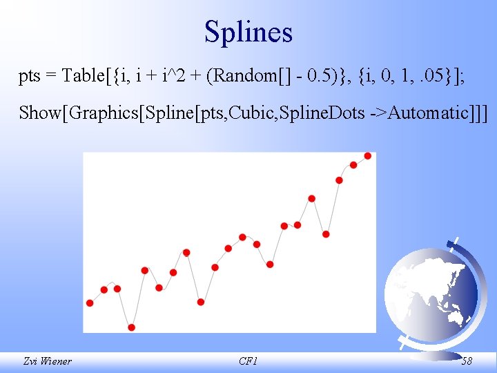 Splines pts = Table[{i, i + i^2 + (Random[] 0. 5)}, {i, 0, 1,