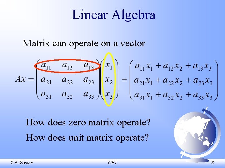 Linear Algebra Matrix can operate on a vector How does zero matrix operate? How