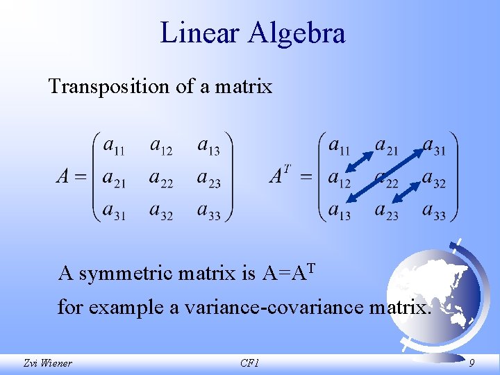 Linear Algebra Transposition of a matrix A symmetric matrix is A=AT for example a