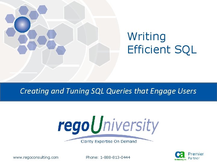 Writing Efficient SQL Creating and Tuning SQL Queries that Engage Users www. regoconsulting. com