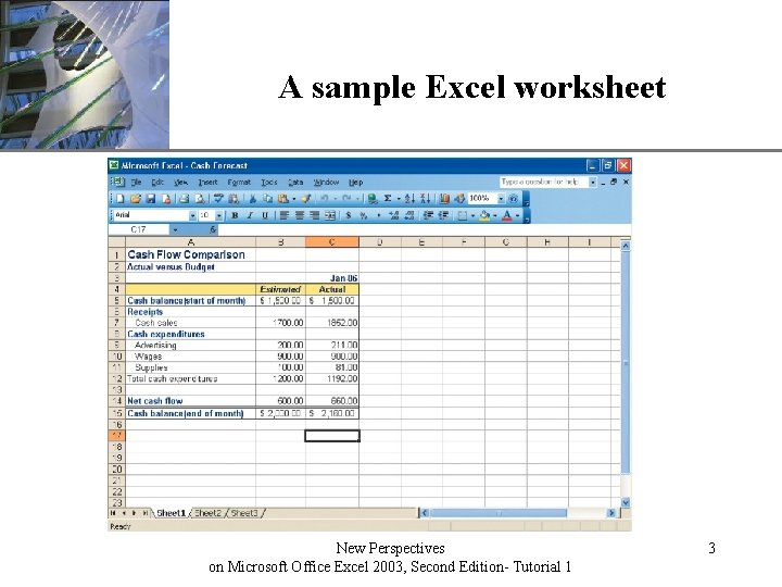 A sample Excel worksheet New Perspectives on Microsoft Office Excel 2003, Second Edition- Tutorial